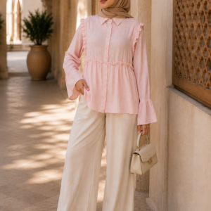 Luxe Ruffled Peplum Button-Down Tunic Top