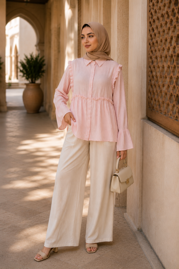 Luxe Ruffled Peplum Button-Down Tunic Top
