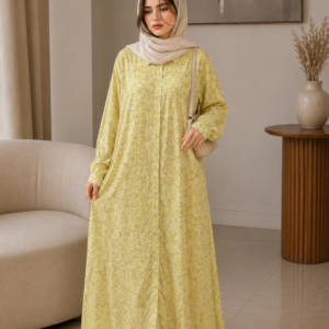 Elegant Bow-Print Button-Down Maxi Abaya
