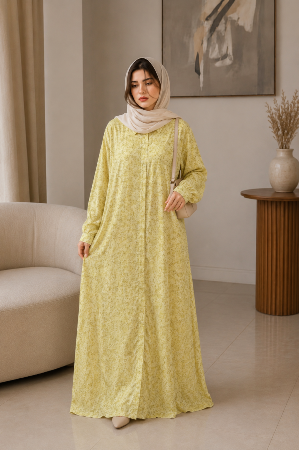 Elegant Bow-Print Button-Down Maxi Abaya