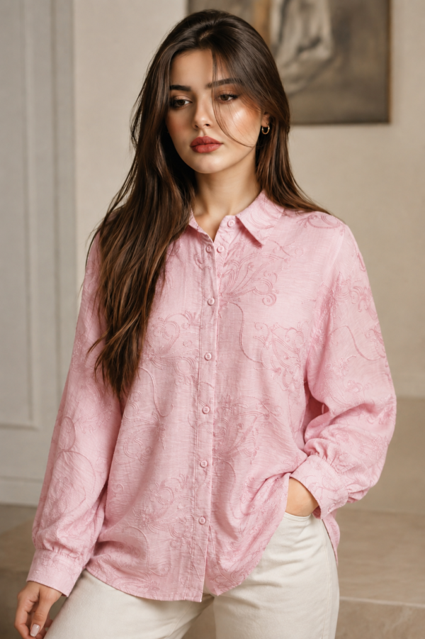 Luxe Floral Embroidered Button-Down Blouse