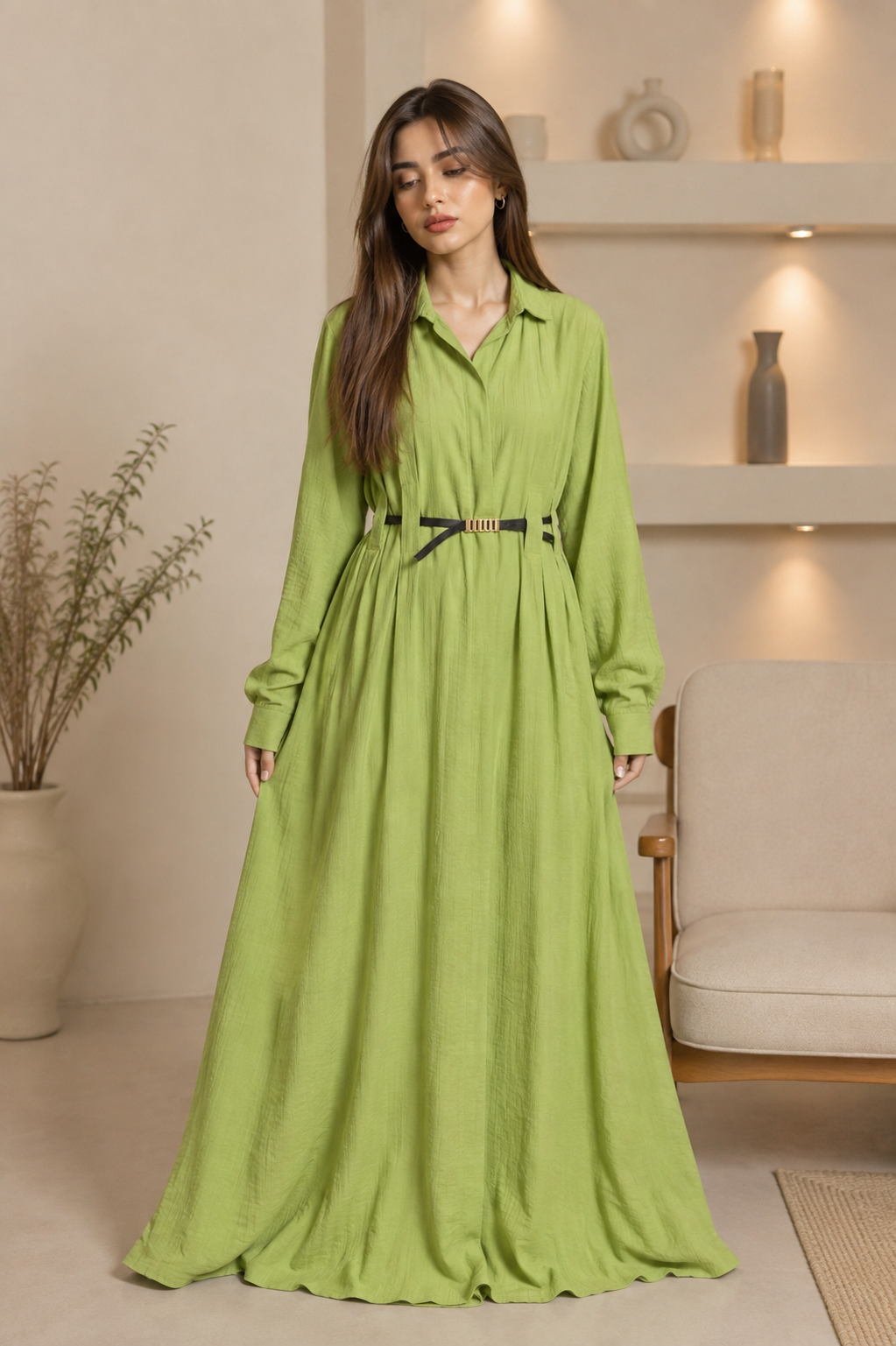 فستان/عباية حريمي أنيق بكسرات وحزام خصر كلاسيكي (جملة) - Image 6
