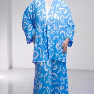 طقم حريمي كاجوال قطعتين (كارديجان مفتوح وبنطال واسع) بنقوش عصرية