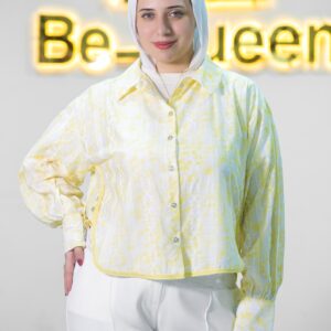 شيميز حريمي كاجوال بنقوش رخامية وشريط دانتيل مميز