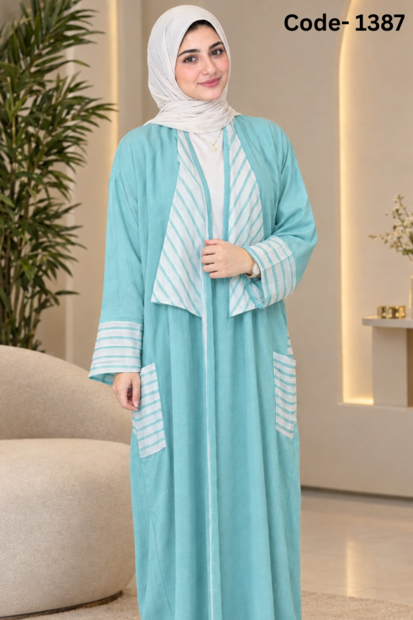 عباية/كارديجان حريمي طويل مفتوح بتفاصيل تقليمات وجيوب عصرية (جملة) - كود 1387