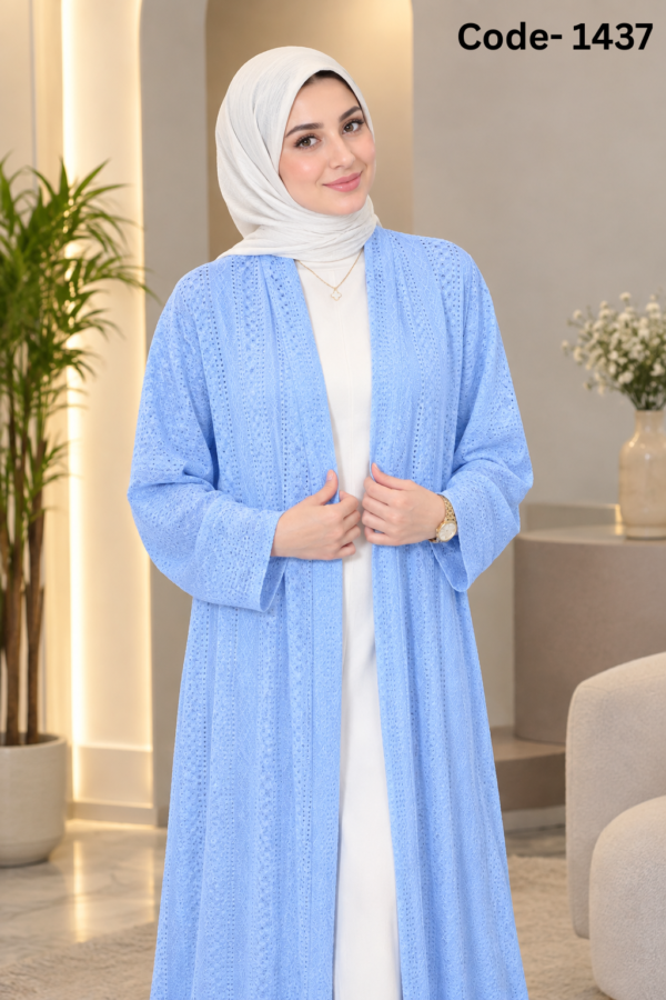 عباية/كارديجان حريمي طويل مفتوح بخامة مخرمة أنيقة (جملة) - كود 1437